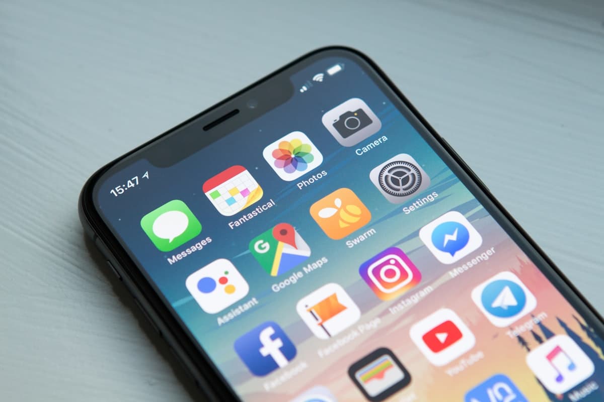 Close-up of a smartphone home screen showing app icons