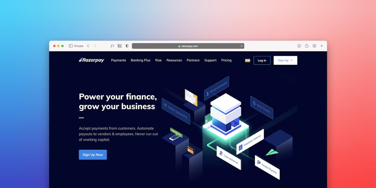 A SaaS platform website displayed in a browser window