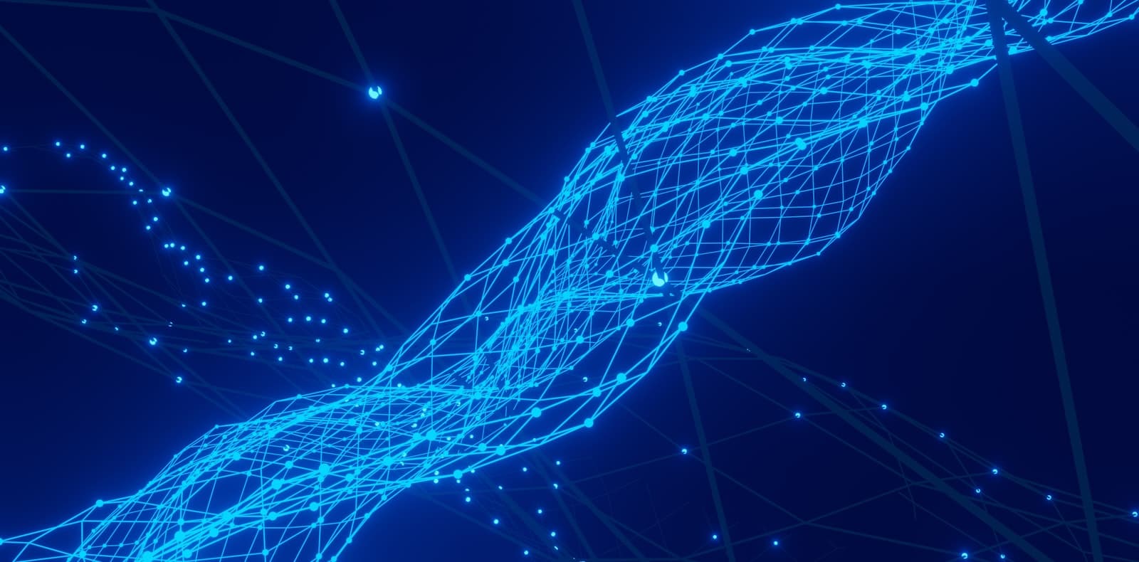 An abstract blue network of interconnected lines and dots