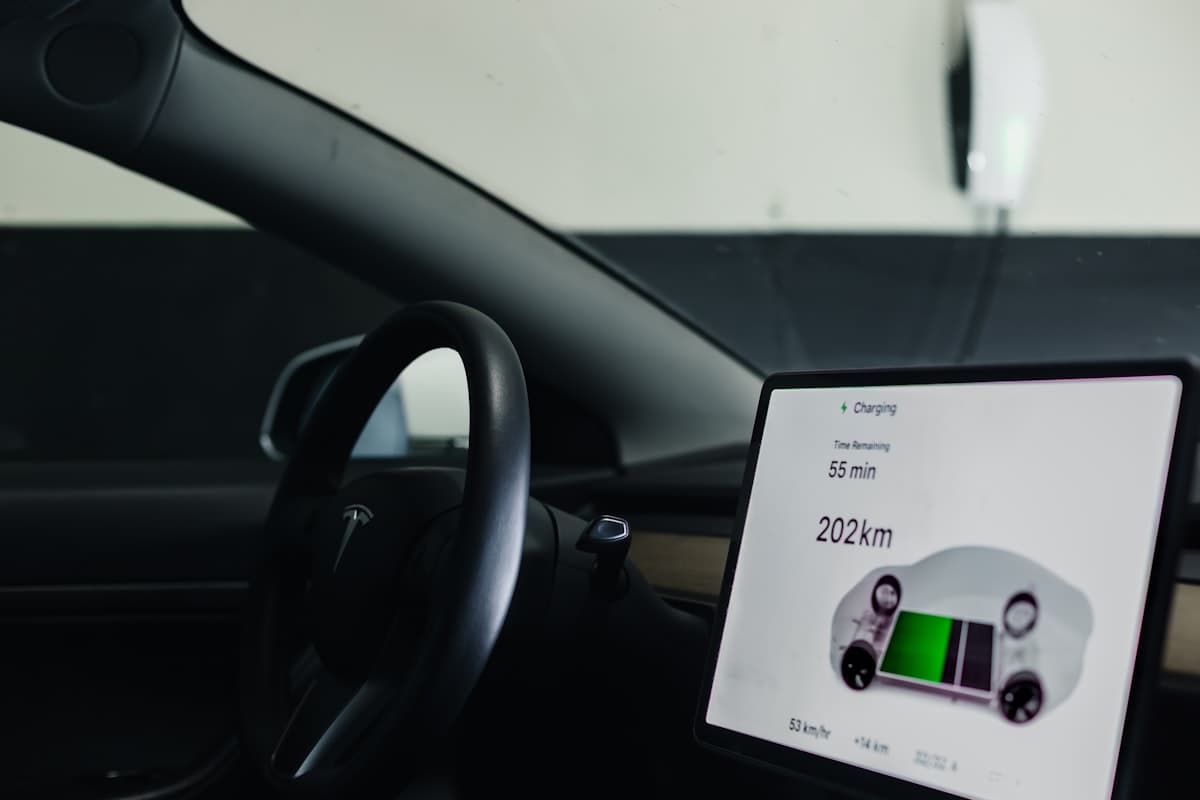 A modern car dashboard with a digital display