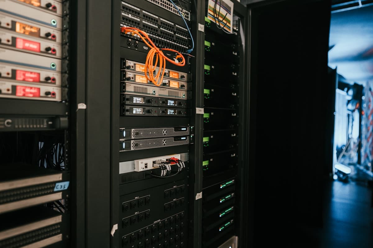 A rack of server infrastructure in a data center